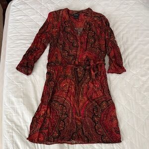Lucky Brand Red Paisley Long Sleeve Dress